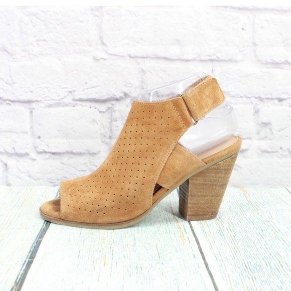 Franco Fortini Shoes - Franco Fortini Rhea Peep Toe Brown Perforated Suede Heeled Booties 7.5